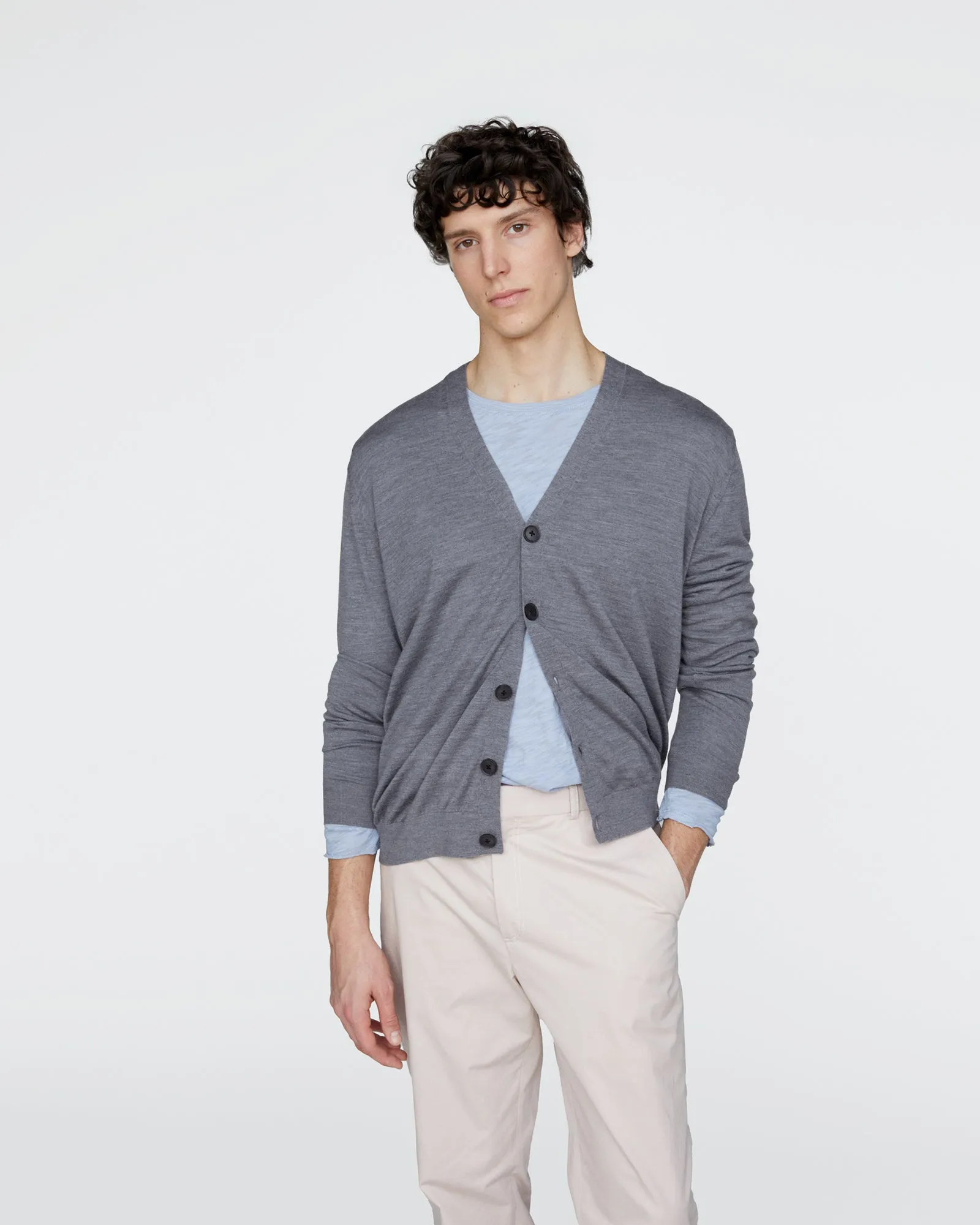 Extra Fine Merino Wool Cardigan - Medium Heather Grey sold by ATM