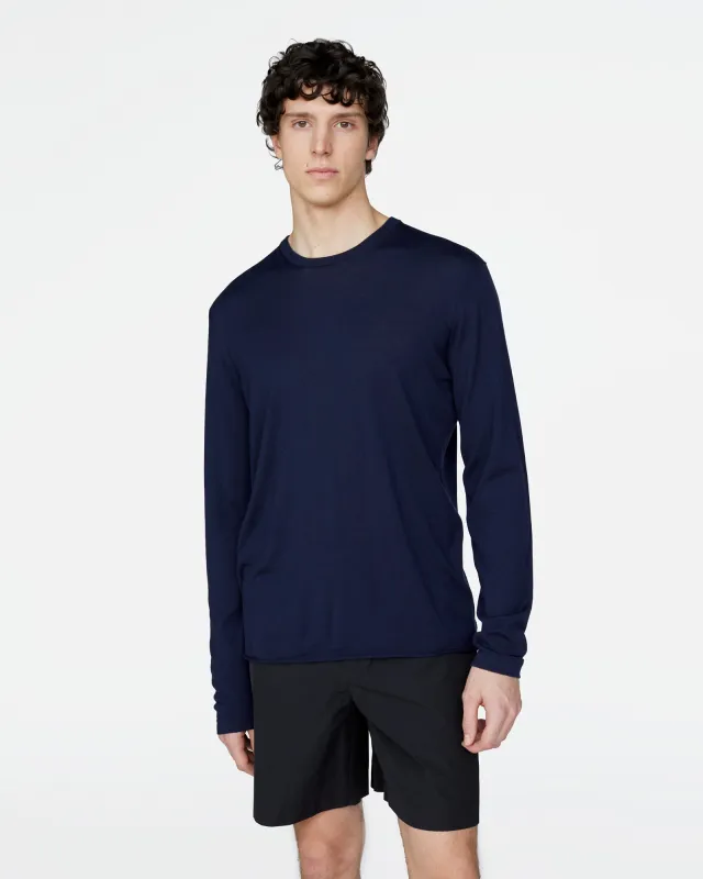 Extra Fine Merino Wool Long Sleeve Crew Neck Tee - Midnight made by ATM