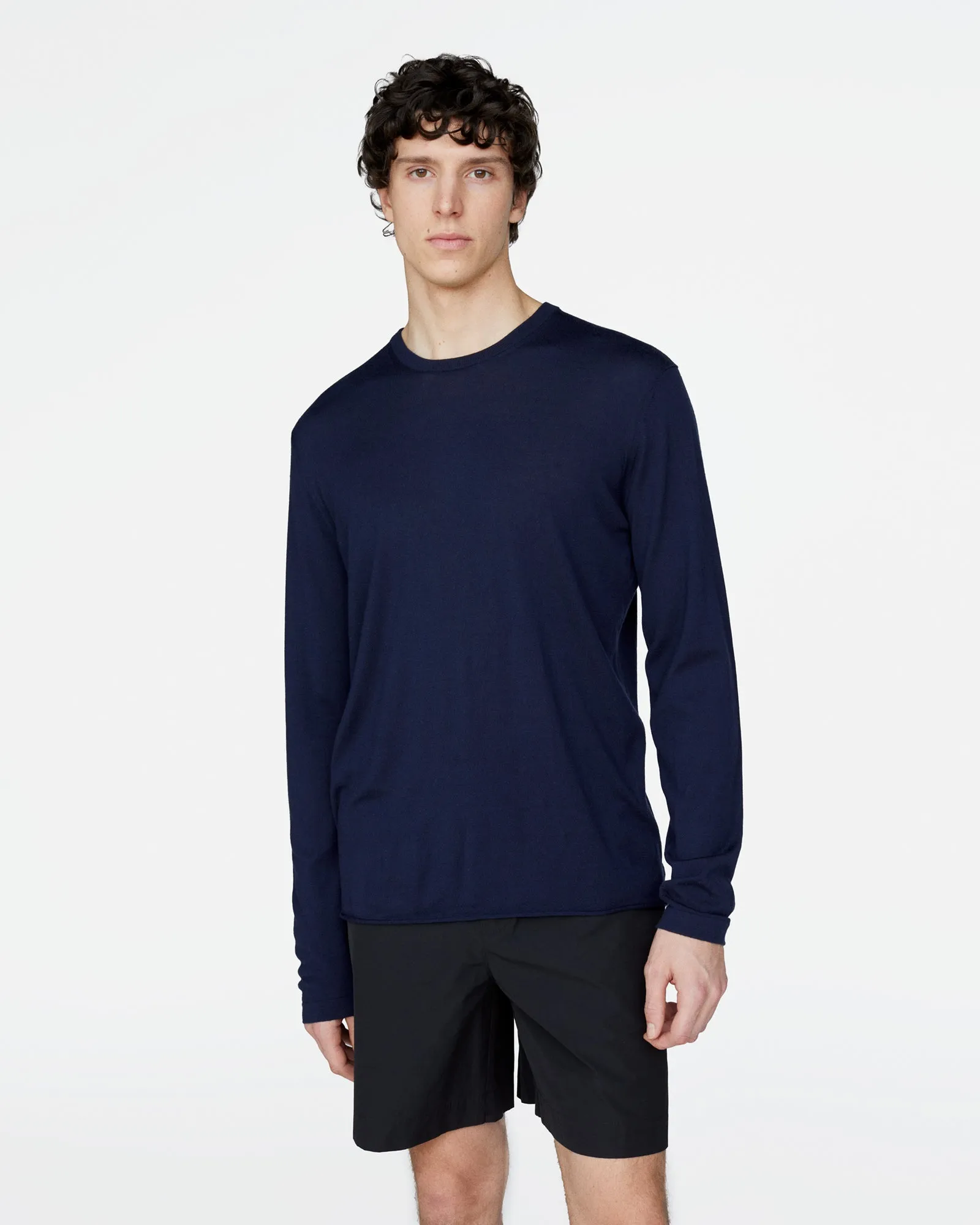 Extra Fine Merino Wool Long Sleeve Crew Neck Tee - Midnight sold by ATM