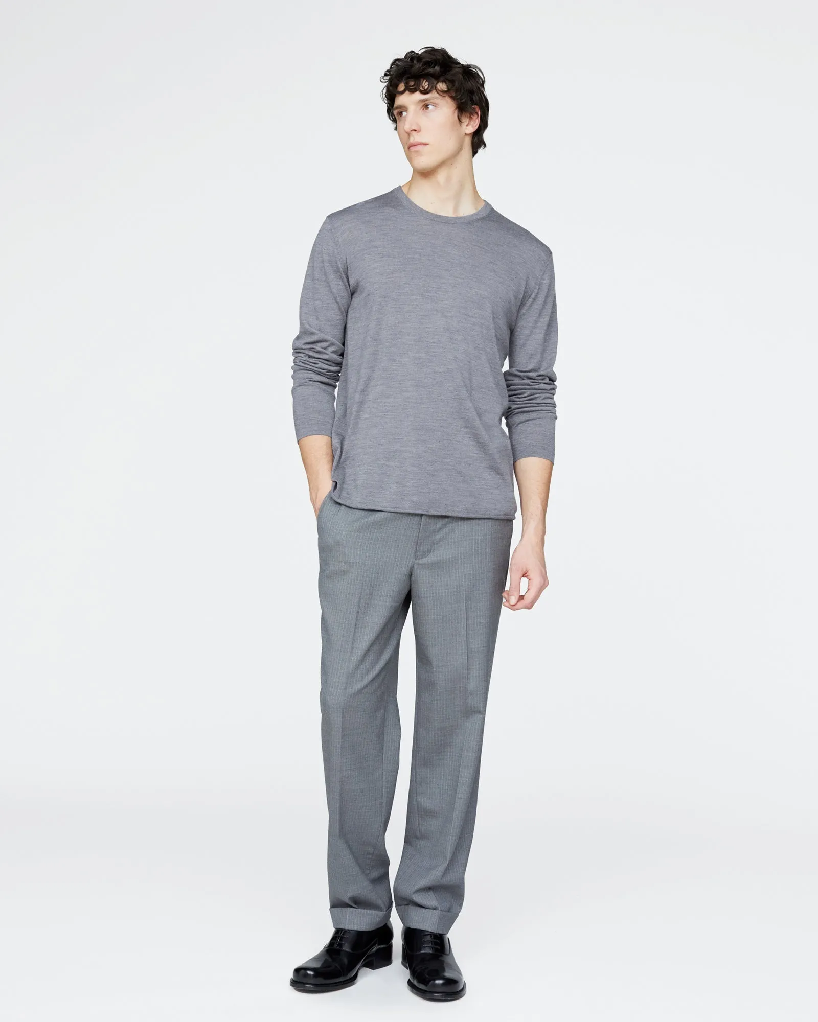 Extra Fine Merino Wool Long Sleeve Crew Neck Tee - Medium Heather Grey sold by ATM product image thumbnail 3