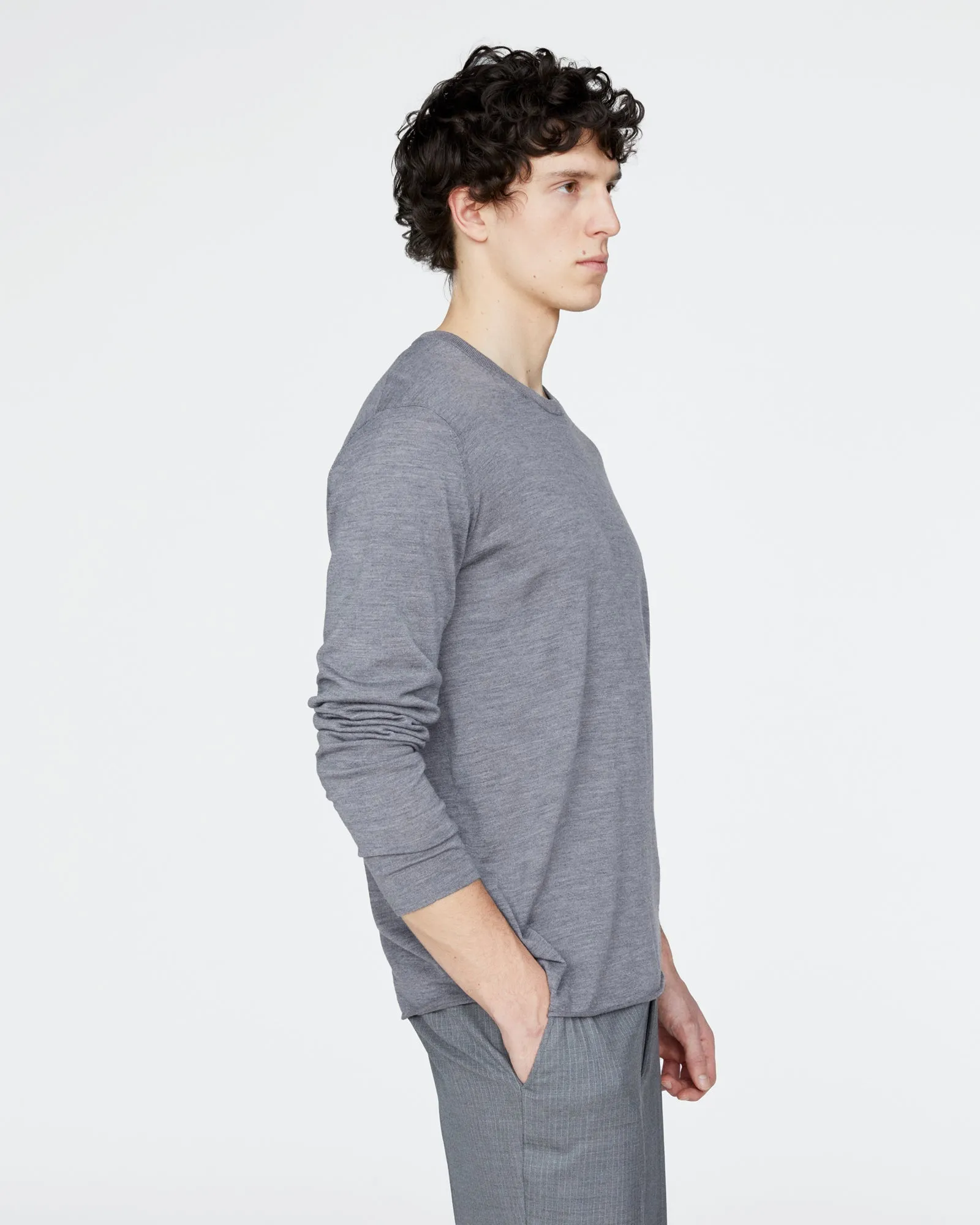 Extra Fine Merino Wool Long Sleeve Crew Neck Tee - Medium Heather Grey sold by ATM product image thumbnail 5