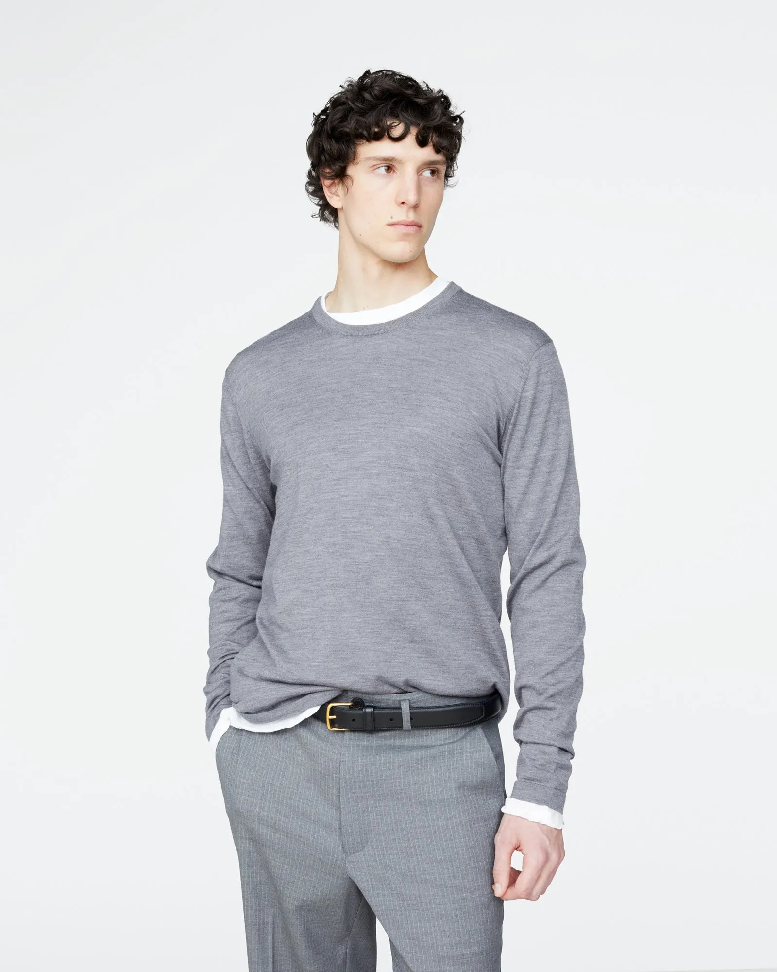 Extra Fine Merino Wool Long Sleeve Crew Neck Tee - Medium Heather Grey sold by ATM product image thumbnail 4