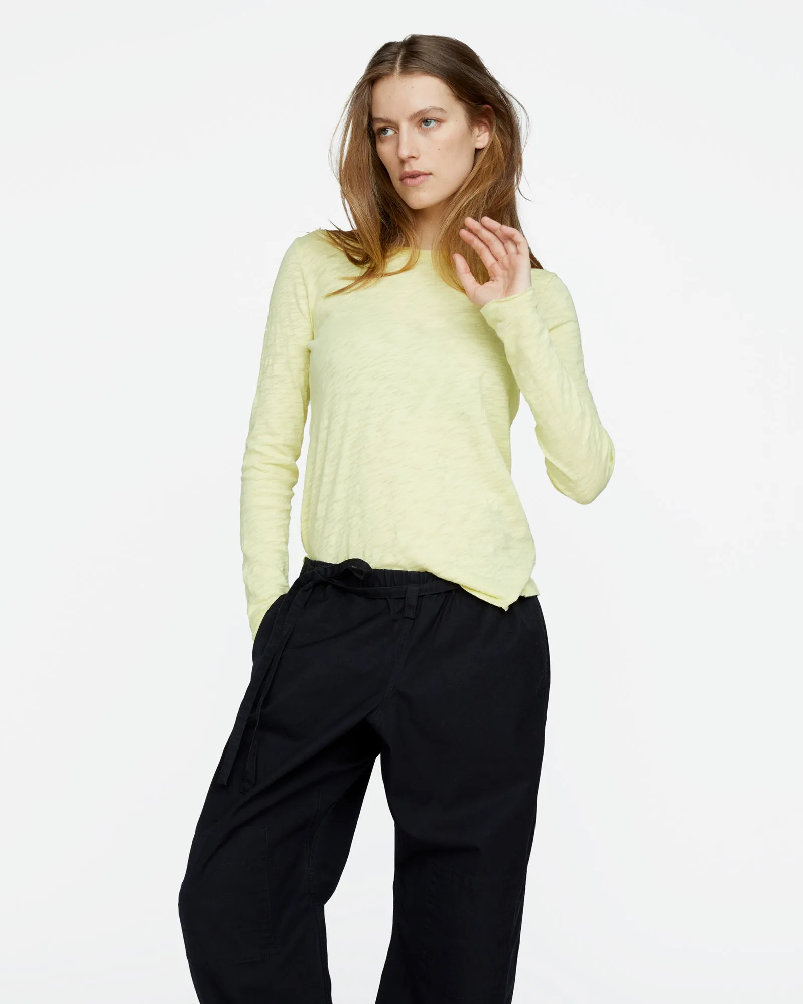 Slub Jersey Long Sleeve Destroyed Wash Tee - Mellow Yellow sold by ATM