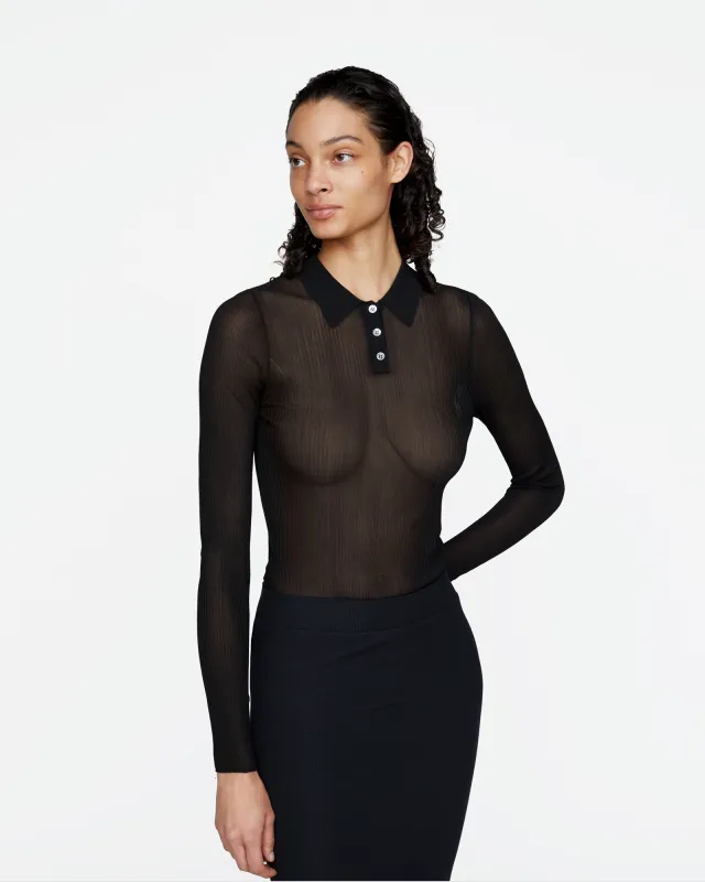 Ribbed Long Sleeve Polo - Black made by ATM