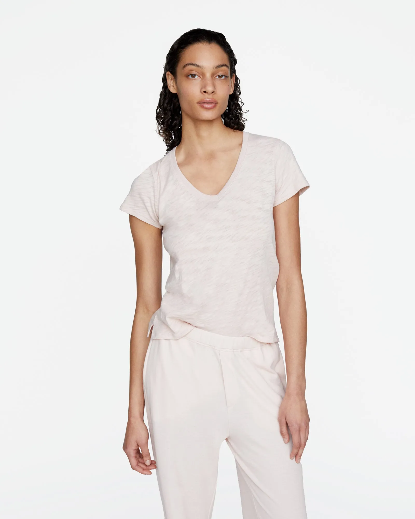 Slub Jersey School Boy V-Neck Tee - Faded Rose sold by ATM