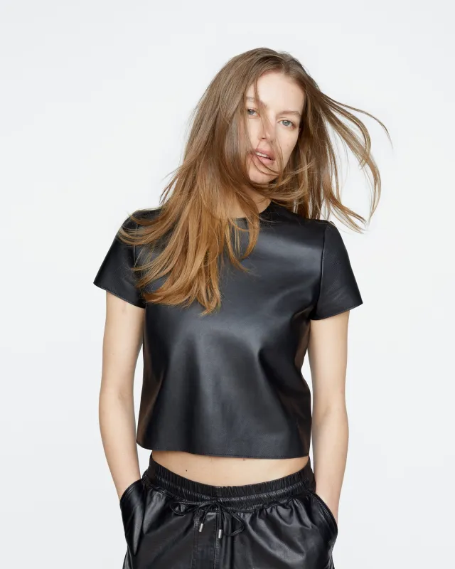 Leather Schoolboy Tee - Black made by ATM