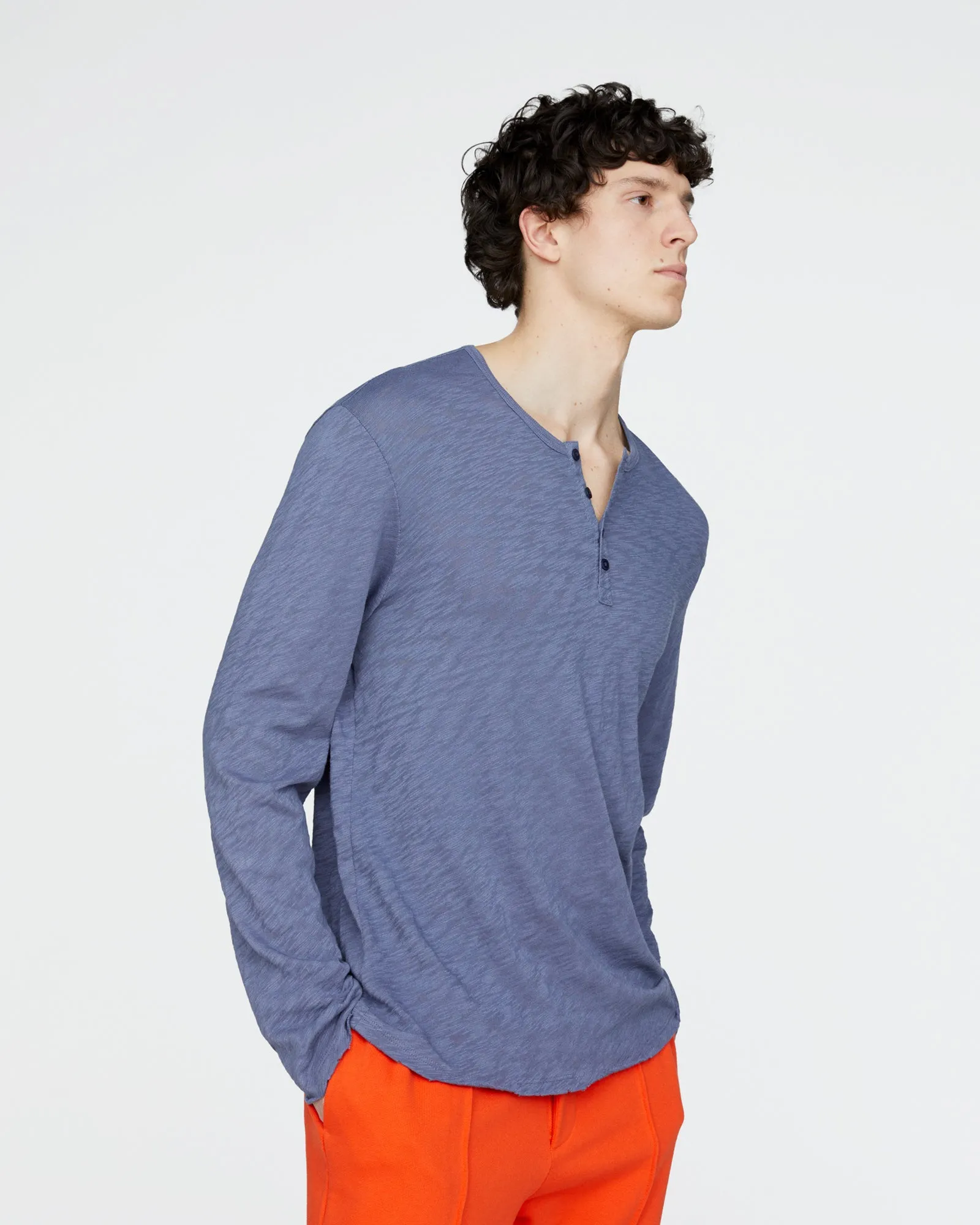 Slub Jersey Destroyed Wash Henley - Dusk Blue sold by ATM product image thumbnail 3