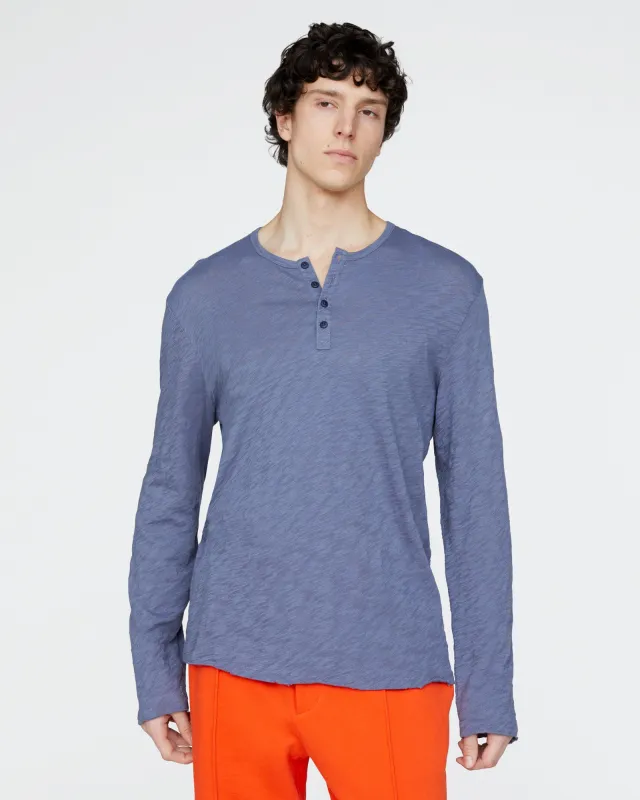 Slub Jersey Destroyed Wash Henley - Dusk Blue made by ATM
