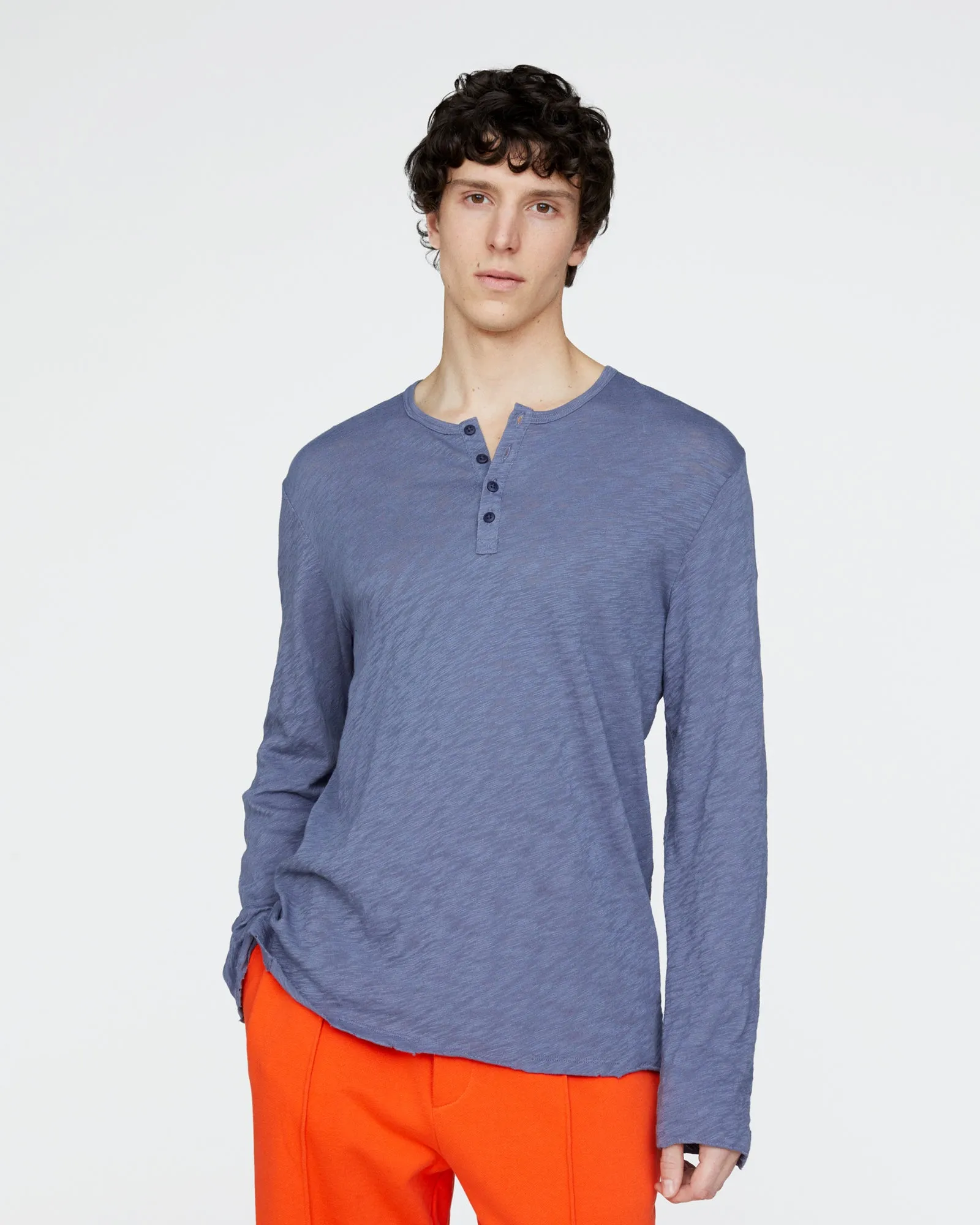 Slub Jersey Destroyed Wash Henley - Dusk Blue sold by ATM product image thumbnail 5
