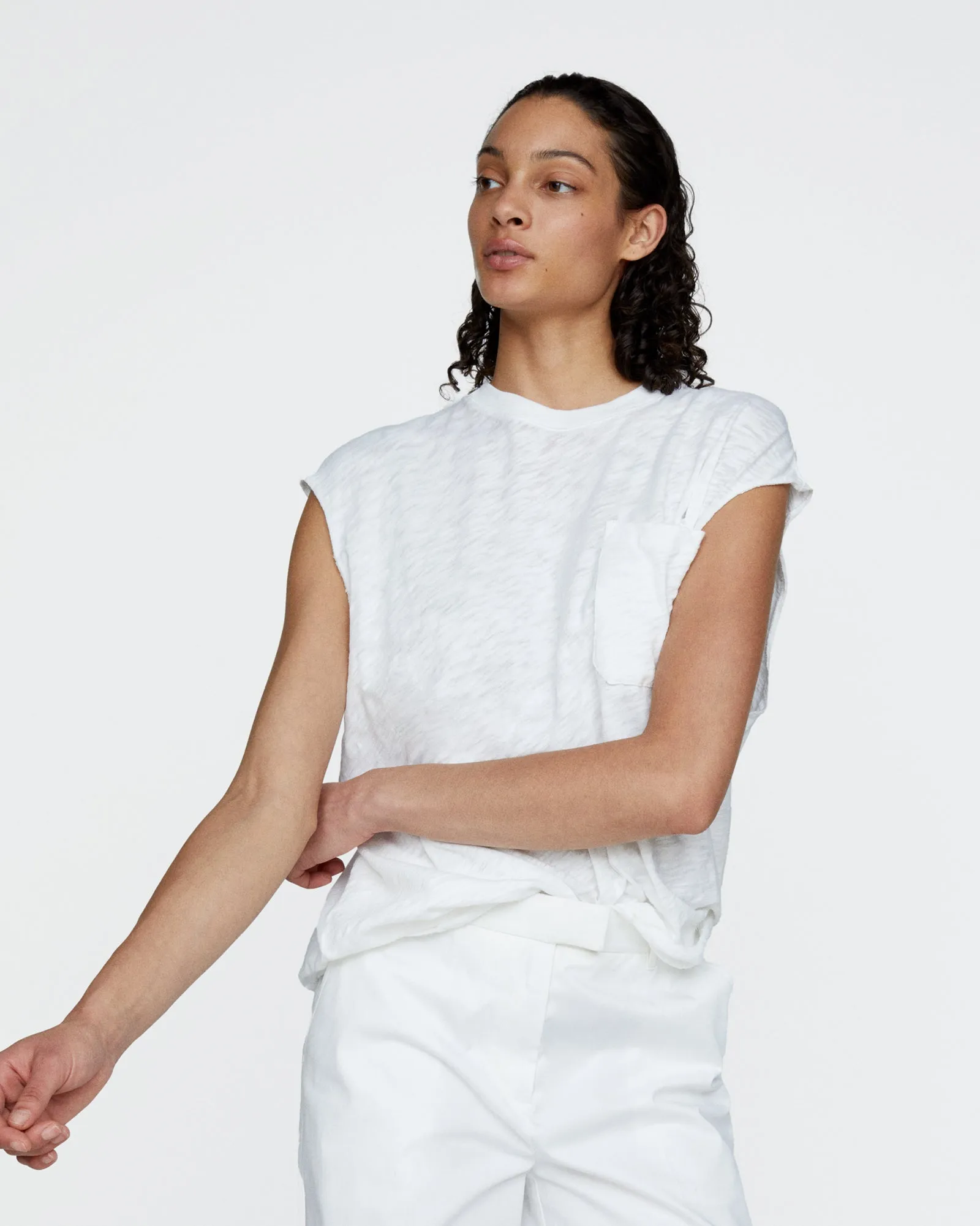 Slub Jersey Cut Off Muscle Tee - White sold by ATM product image thumbnail 2