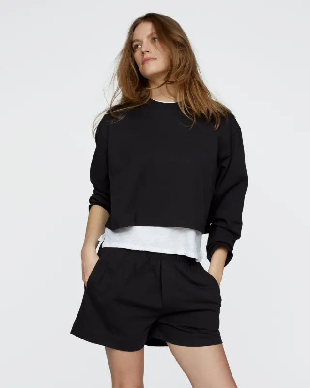 Heavyweight Jersey Long Sleeve Cropped Boxy Tee - Black sold by ATM