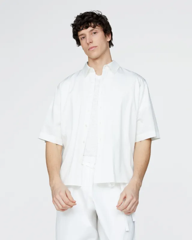 Cotton Poplin Short Sleeve Button Down Shirt - White made by ATM