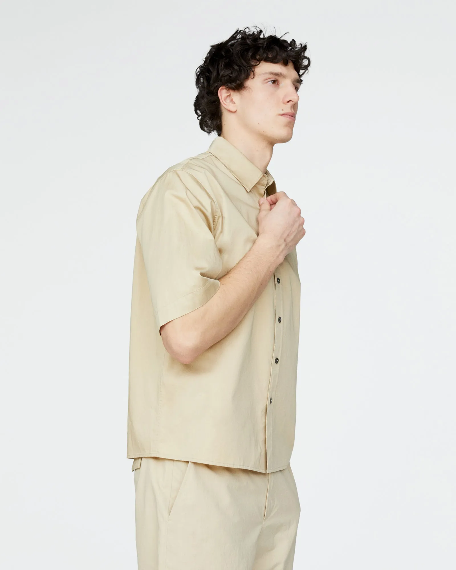 Cotton Poplin Short Sleeve Button Down Shirt - Macadamia sold by ATM product image thumbnail 3