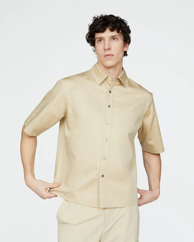 Cotton Poplin Short Sleeve Button Down Shirt - Macadamia made by ATM