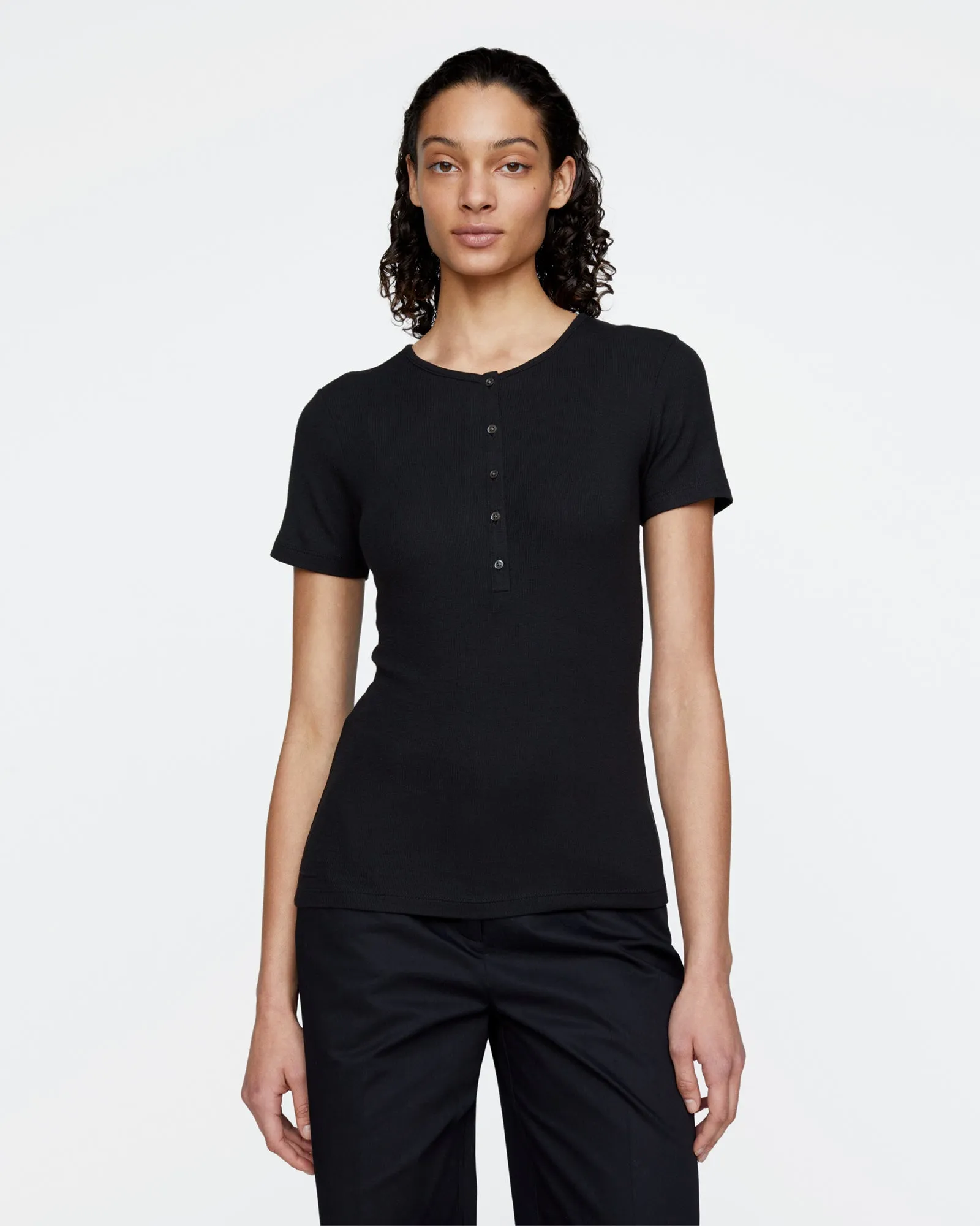 Modal Rib Short Sleeve Henley - Black sold by ATM