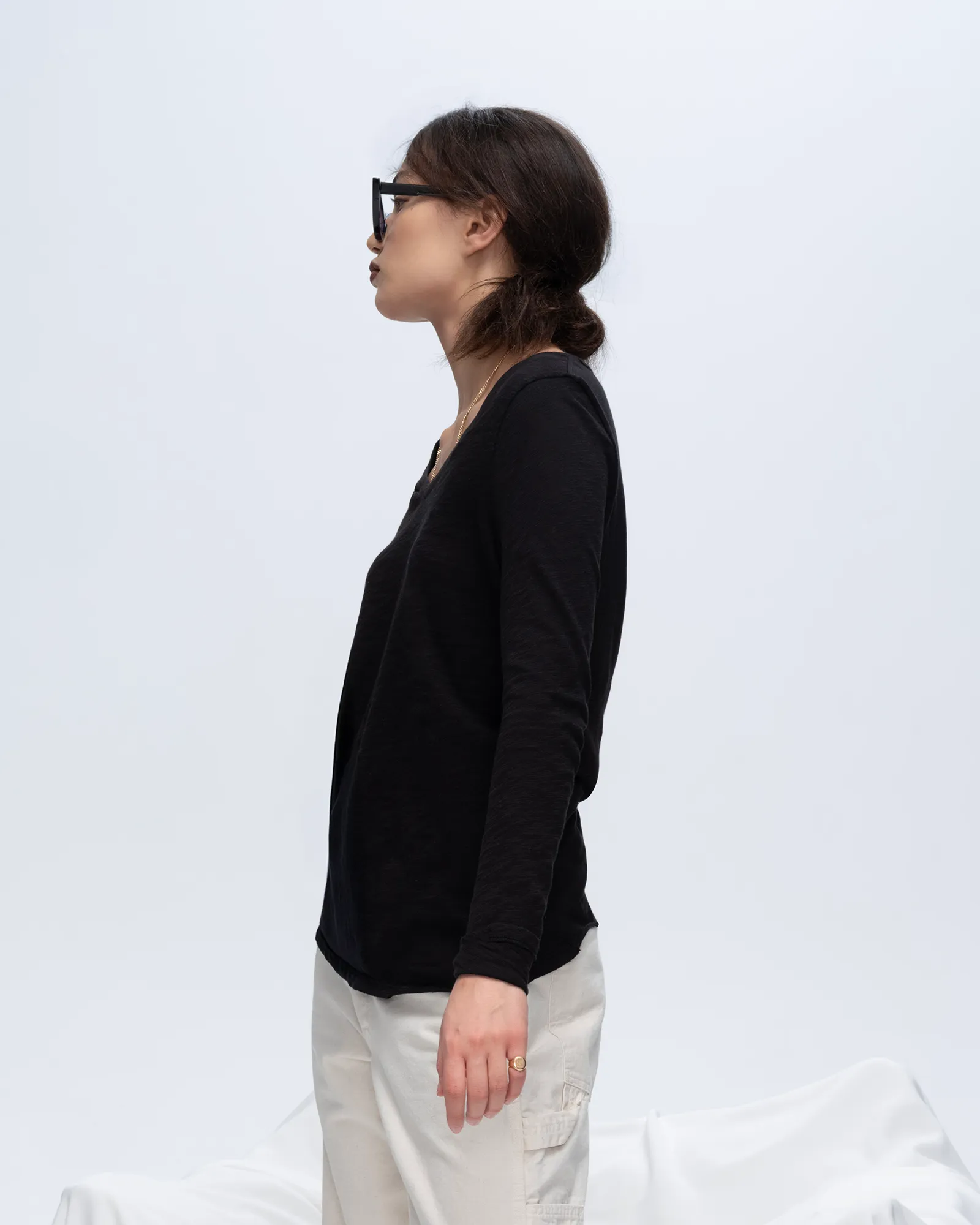 Slub Jersey Long Sleeve V-Neck Tee - Black sold by ATM product image thumbnail 2