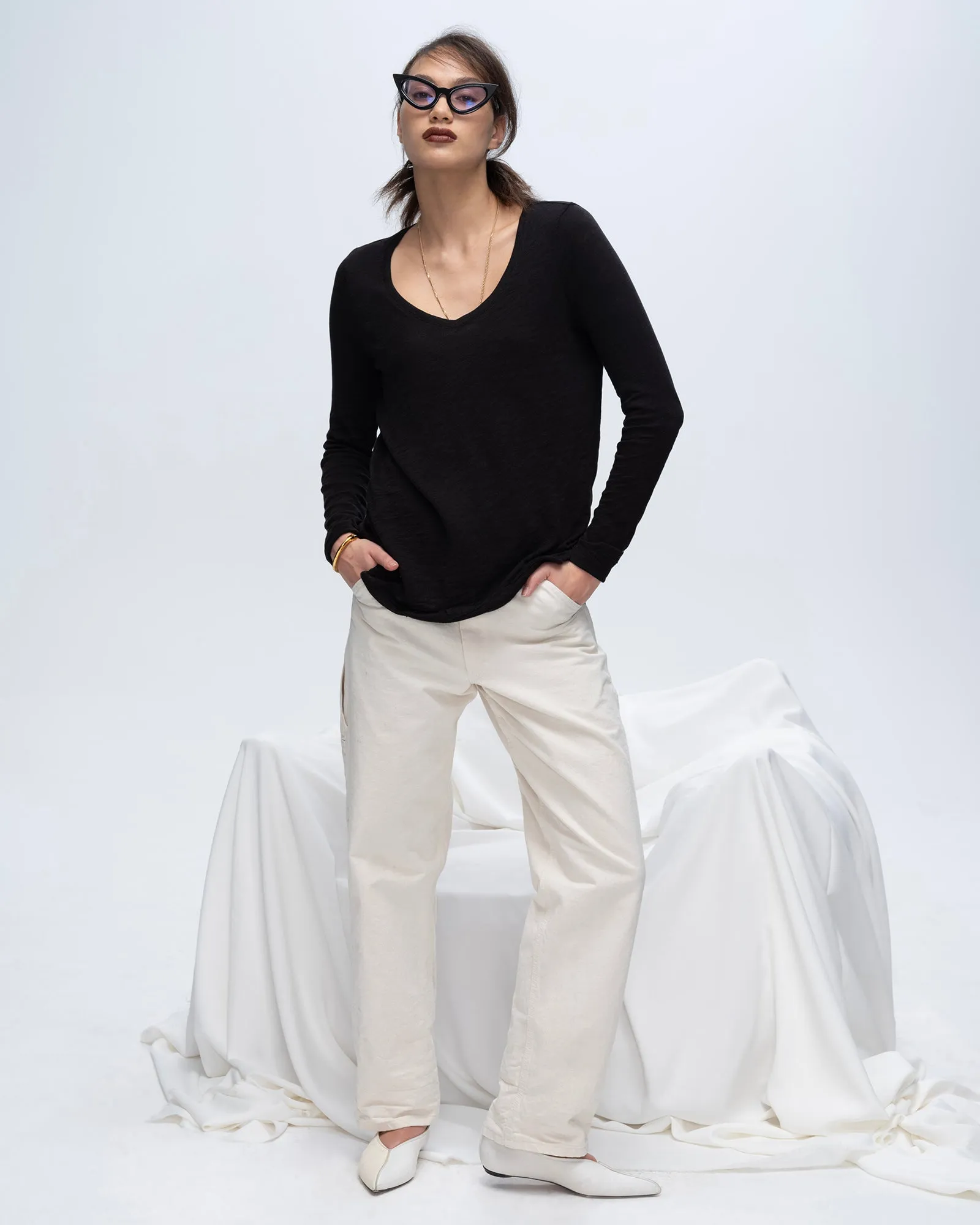 Slub Jersey Long Sleeve V-Neck Tee - Black sold by ATM product image thumbnail 4