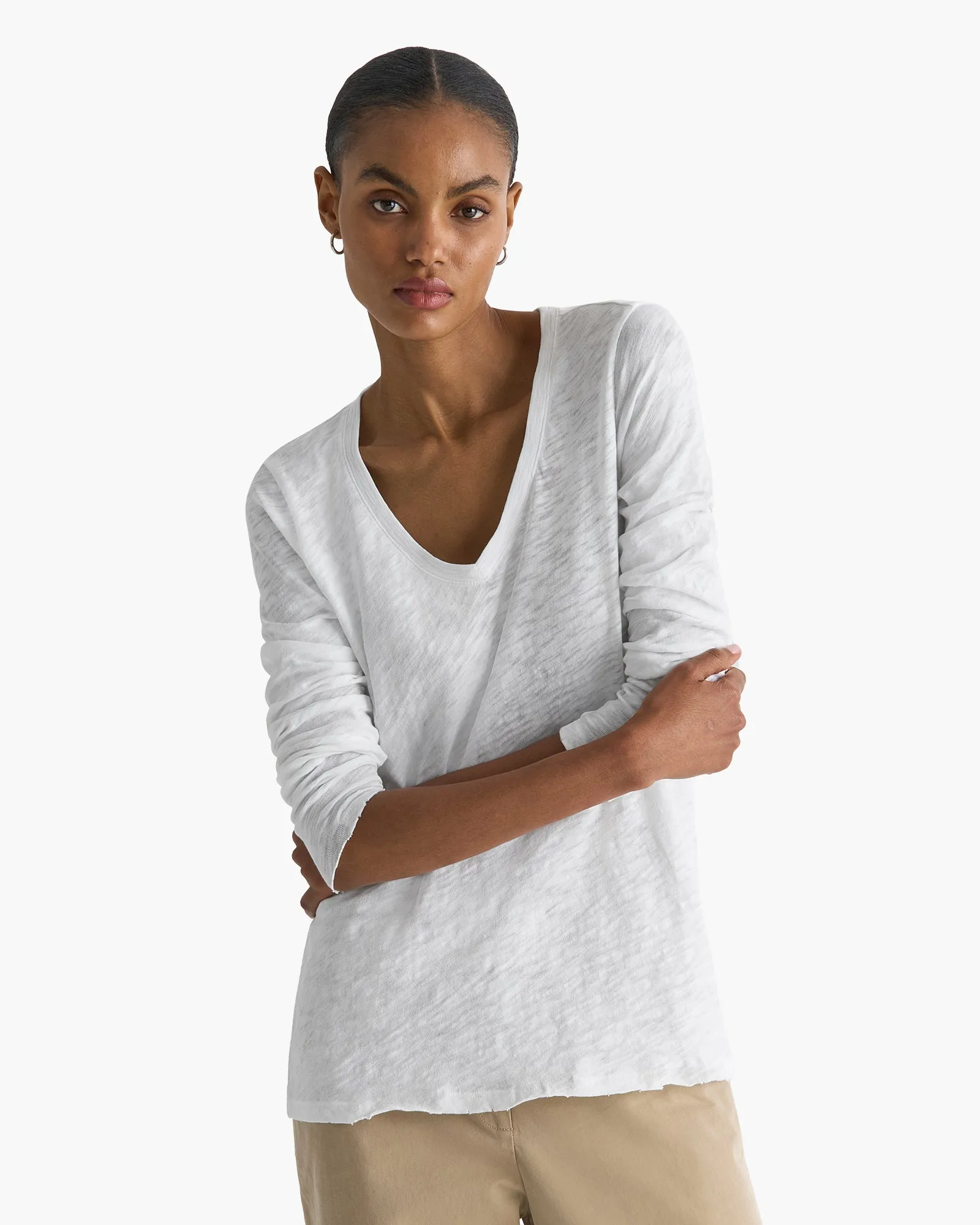 Slub Jersey Long Sleeve V-Neck Tee - White sold by ATM