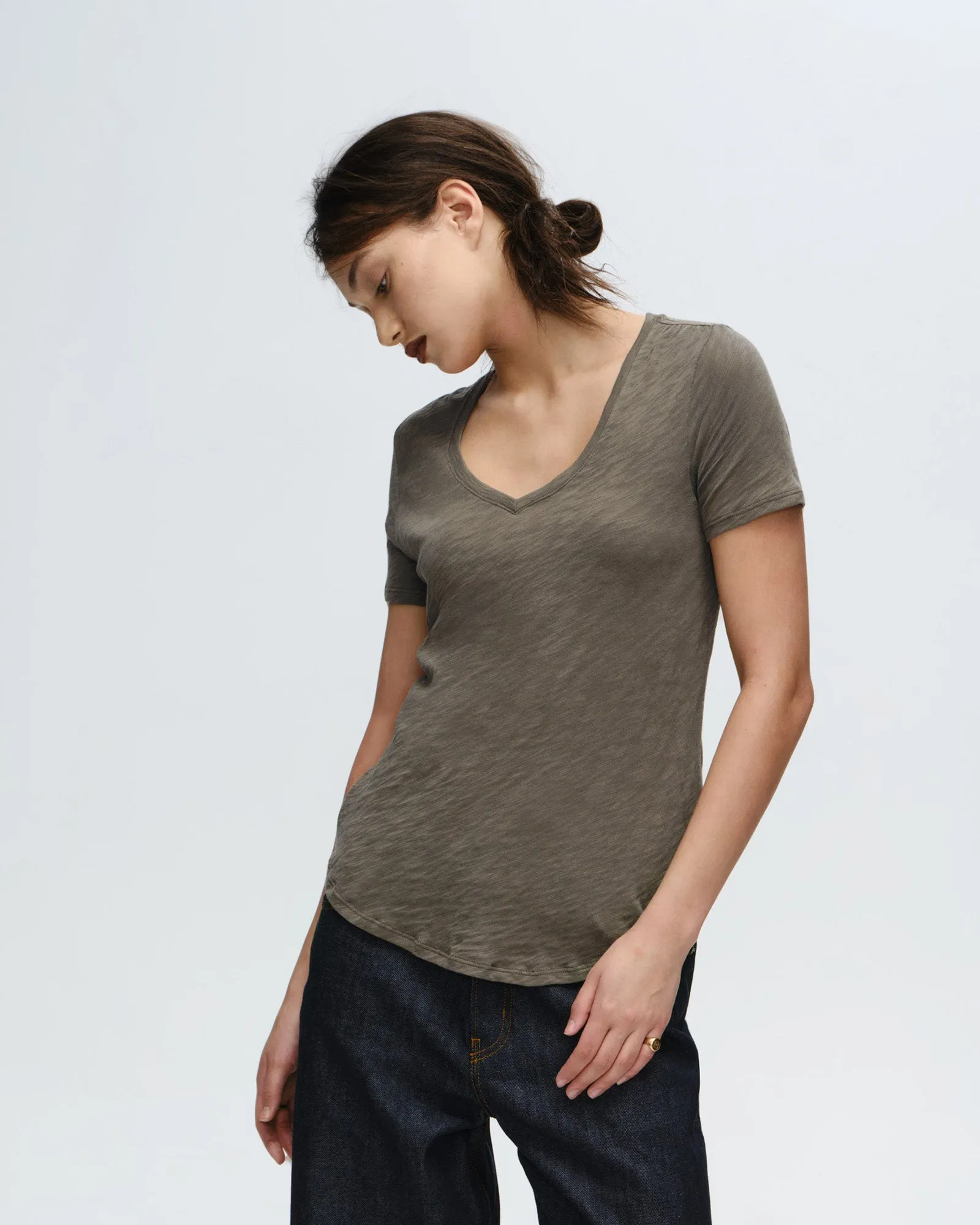 Slub Jersey Classic V-Neck Tee - Army sold by ATM product image thumbnail 4