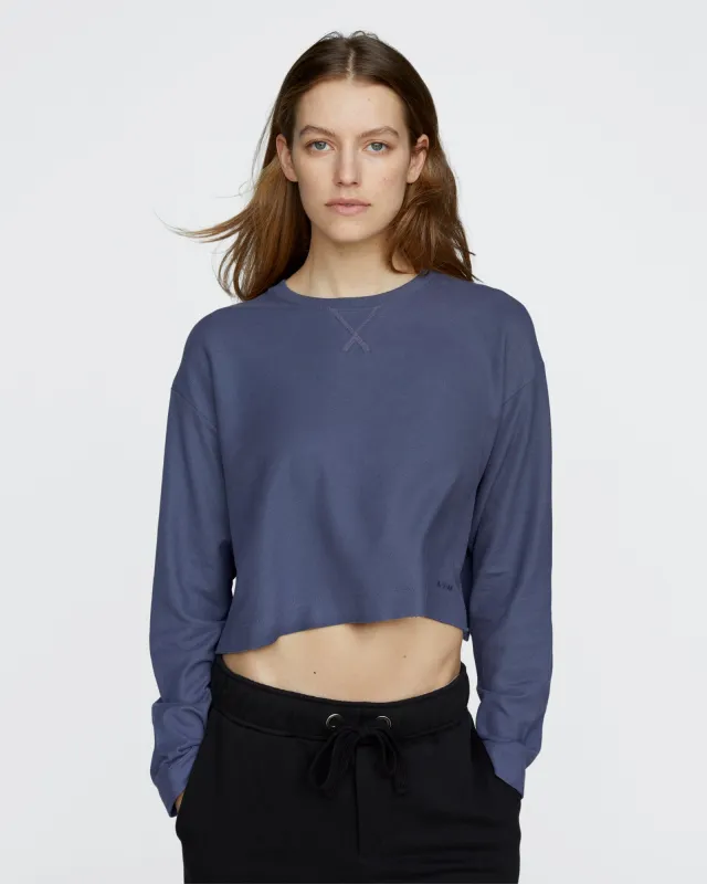 Pima Cotton Pique Cropped Boxy Tee - Dusk Blue made by ATM