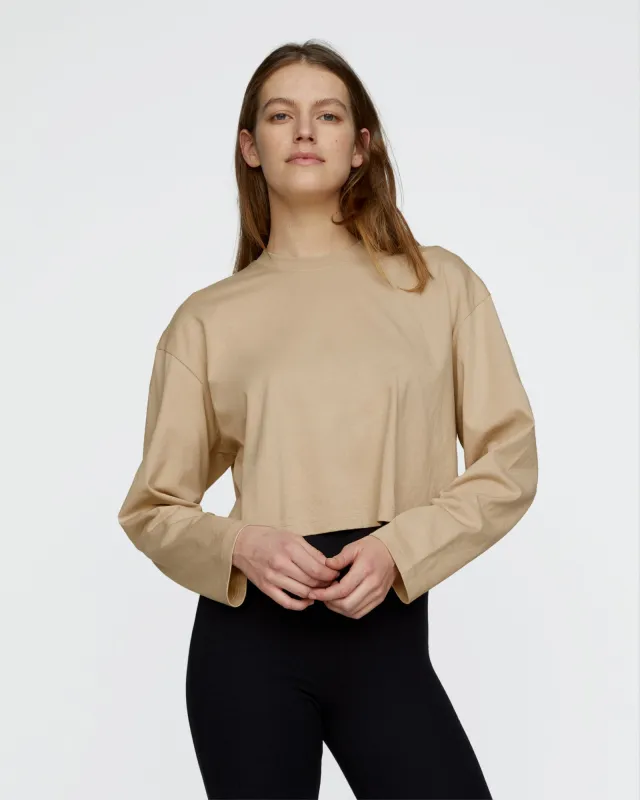 Heavyweight Jersey Long Sleeve Cropped Boxy Tee - Macadamia made by ATM