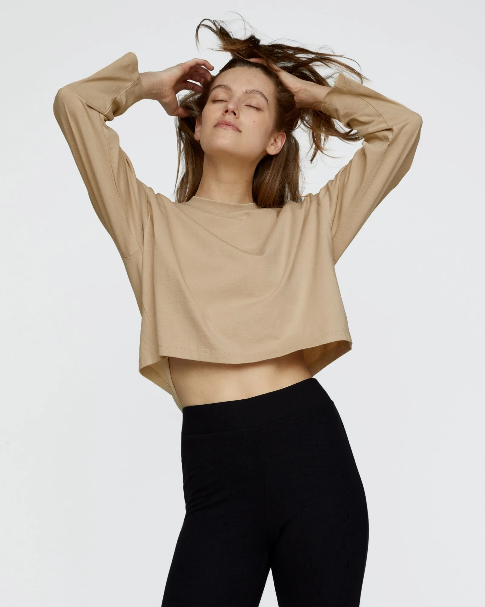 Heavyweight Jersey Long Sleeve Cropped Boxy Tee - Macadamia sold by ATM product image thumbnail 2