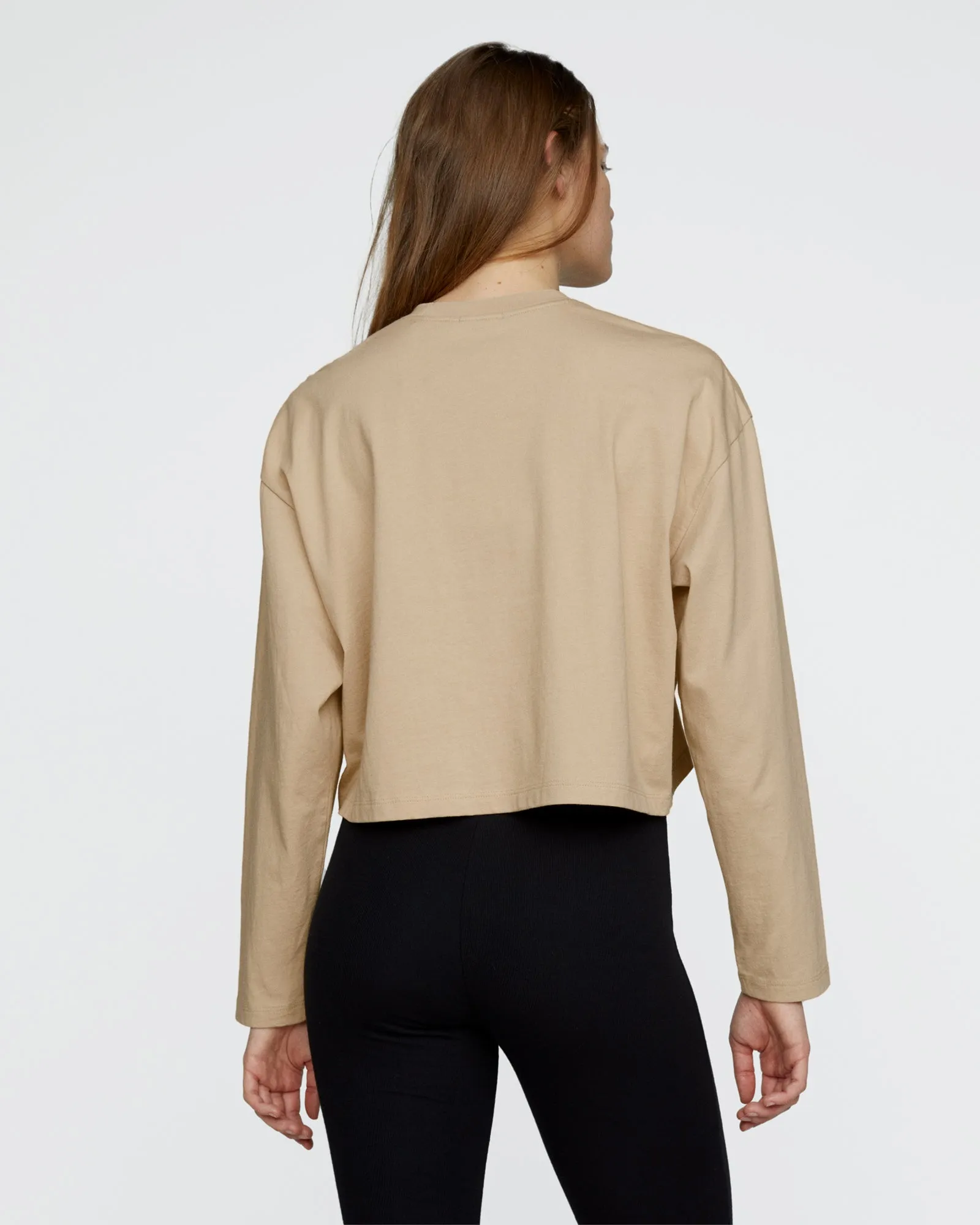 Heavyweight Jersey Long Sleeve Cropped Boxy Tee - Macadamia sold by ATM product image thumbnail 4