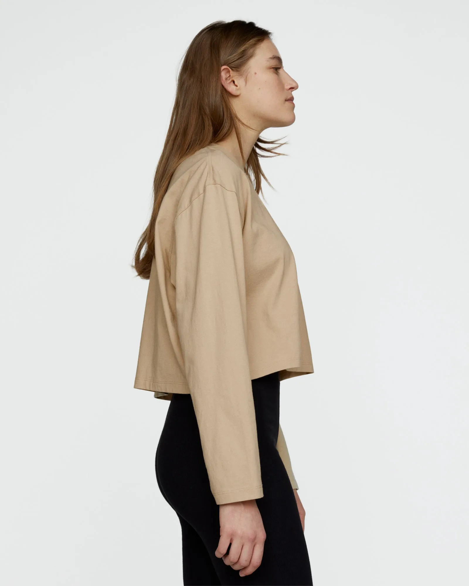 Heavyweight Jersey Long Sleeve Cropped Boxy Tee - Macadamia sold by ATM product image thumbnail 3
