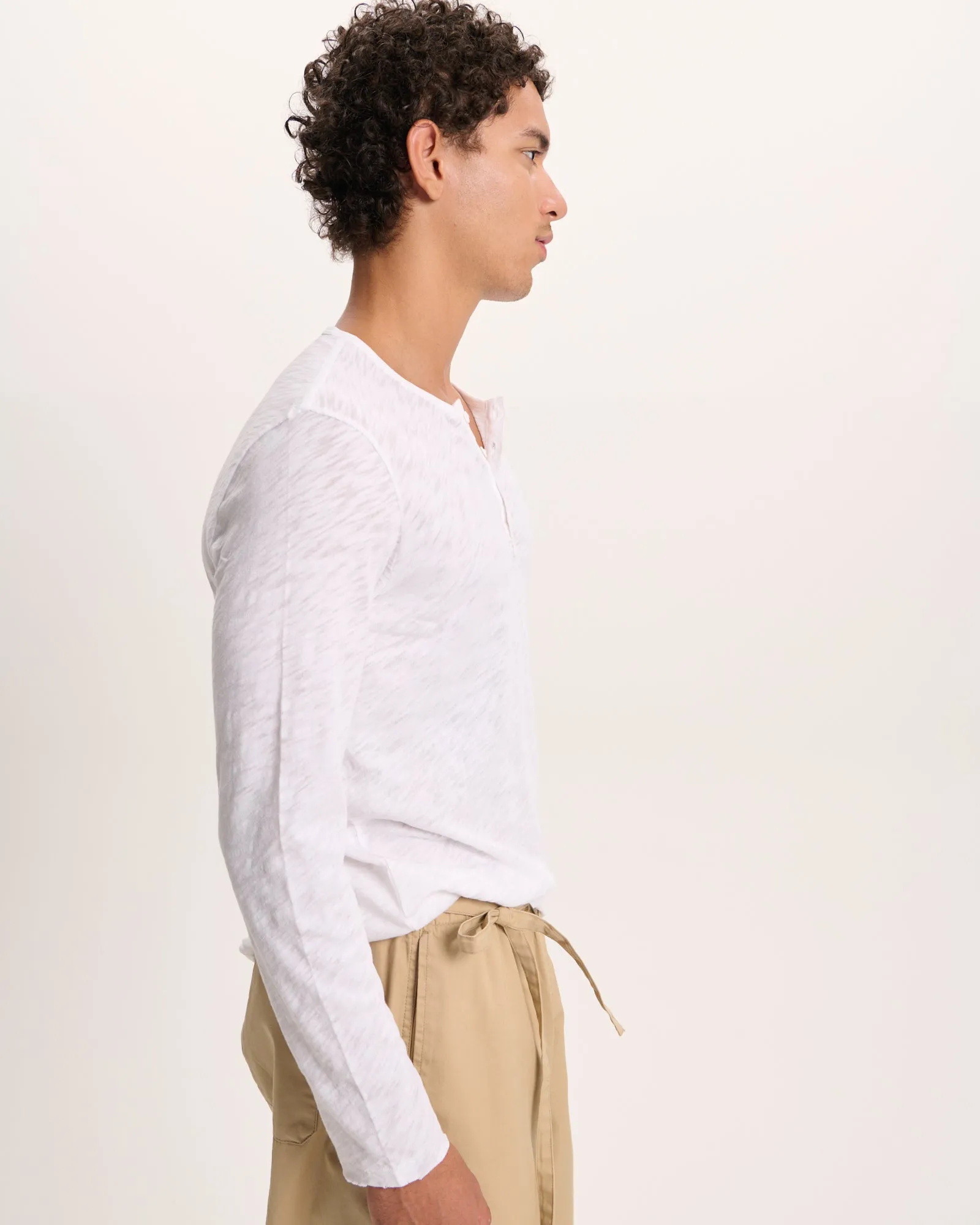 Slub Jersey Destroyed Wash Henley - White sold by ATM product image thumbnail 3