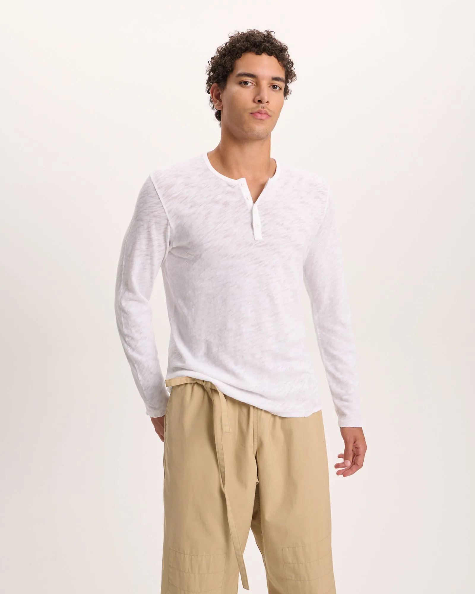Slub Jersey Destroyed Wash Henley - White sold by ATM