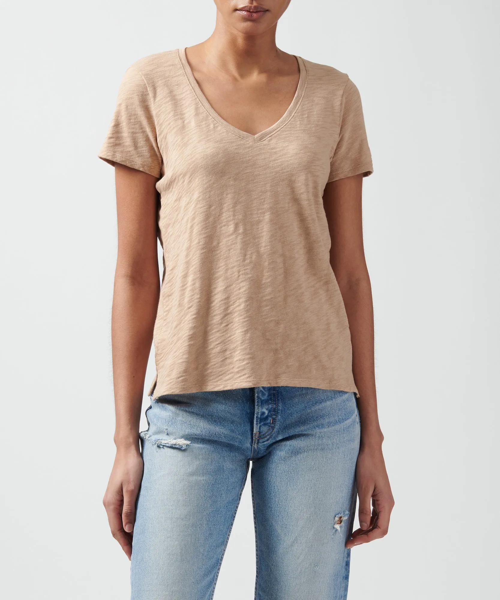 Slub Jersey Schoolboy V-Neck Tee - Camel sold by ATM Anthony Thomas Melillo product image thumbnail 3