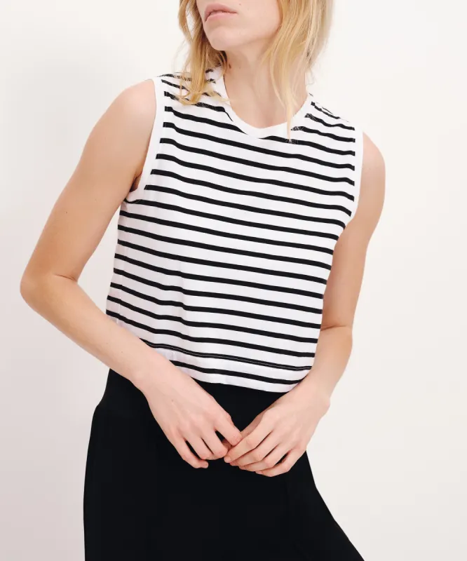 Classic Jersey Stripe Sleeveless Cropped Muscle Tee - White-Black sold by ATM Anthony Thomas Melillo