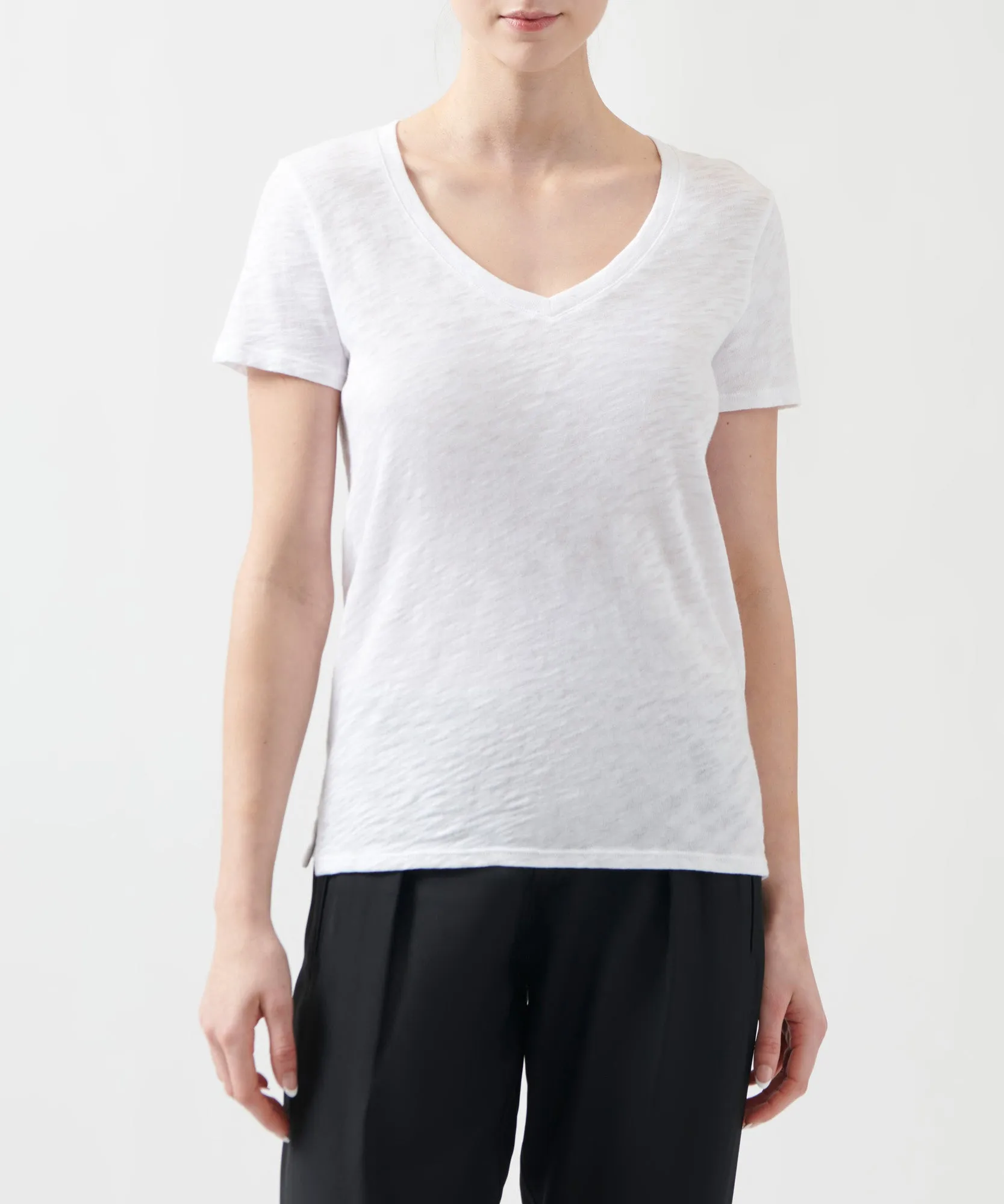 Slub Jersey Schoolboy V-Neck Tee - White sold by ATM Anthony Thomas Melillo