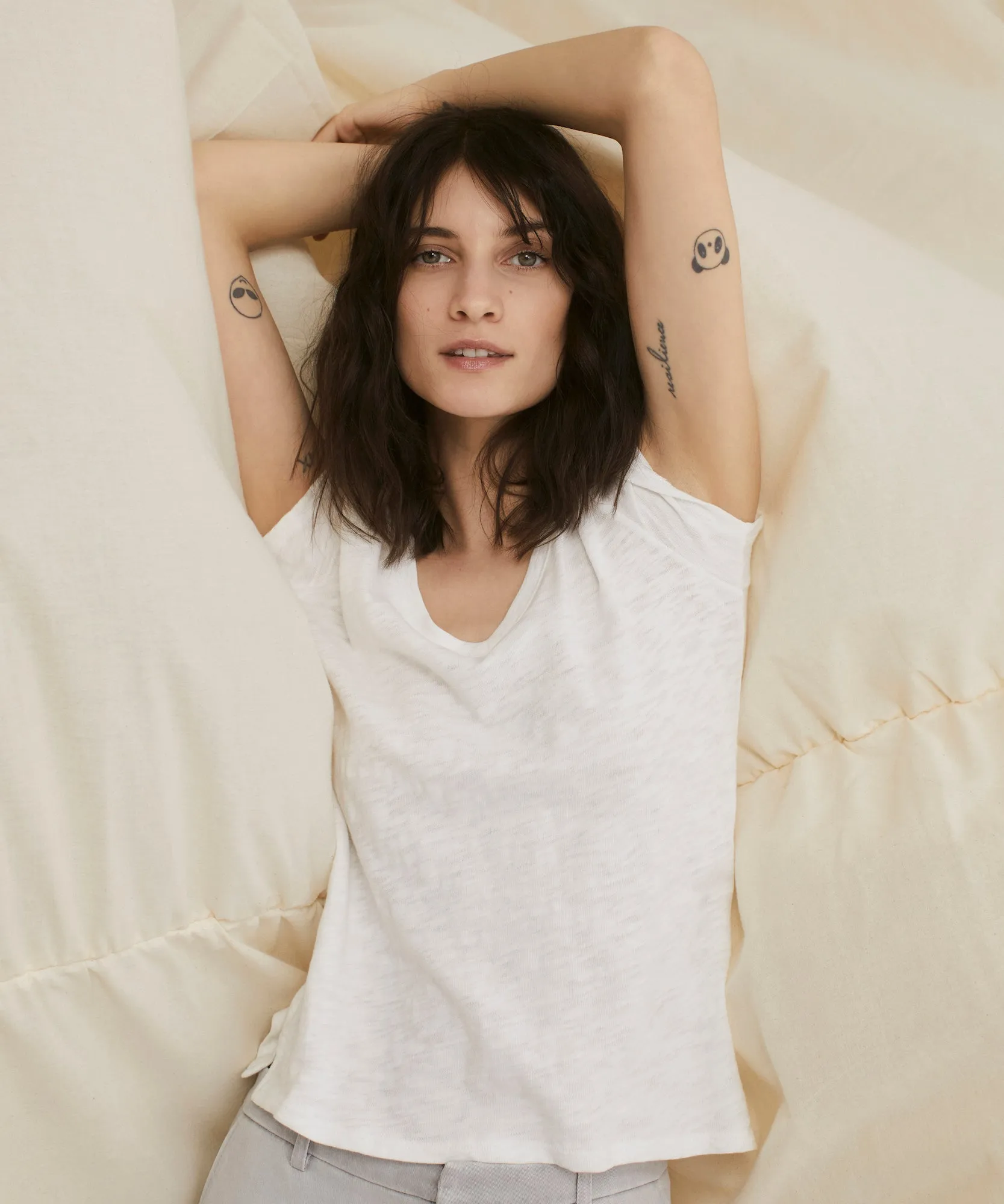 Slub Jersey Schoolboy V-Neck Tee - White sold by ATM Anthony Thomas Melillo product image thumbnail 2