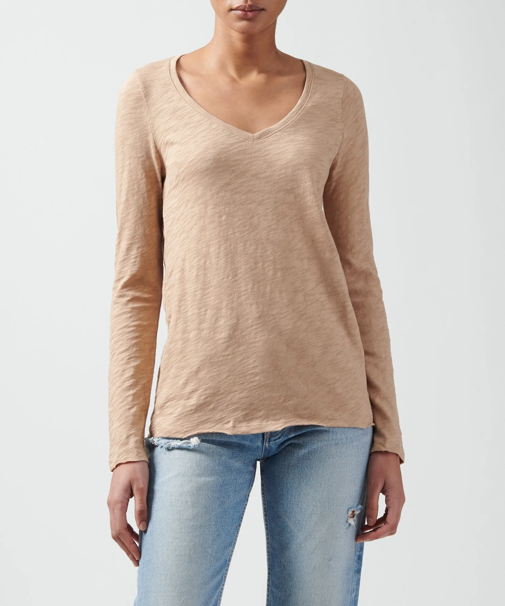 Slub Jersey Long Sleeve V-Neck Tee - Camel sold by ATM Anthony Thomas Melillo