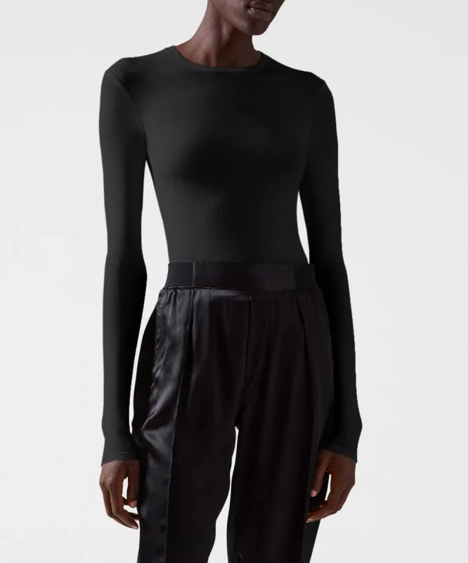 Modal Rib Long Sleeve Crew - Black sold by ATM