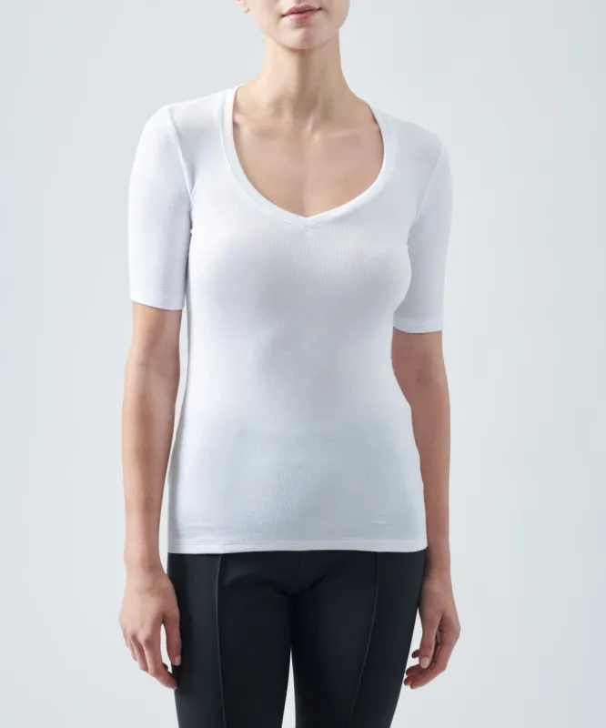 Modal Rib Short Sleeve V-Neck Tee - White sold by ATM Anthony Thomas Melillo