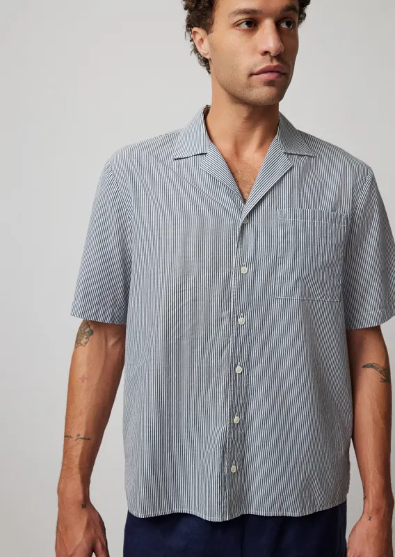 Mixed Stripe Shirting Short Sleeve Shirt - Chalk-Ink sold by ATM Anthony Thomas Melillo