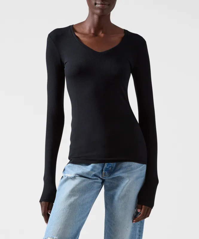 Modal Rib Long Sleeve V-Neck Tee - Black sold by ATM