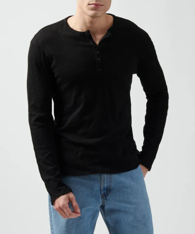 Slub Jersey Destroyed Wash Henley - Black made by ATM