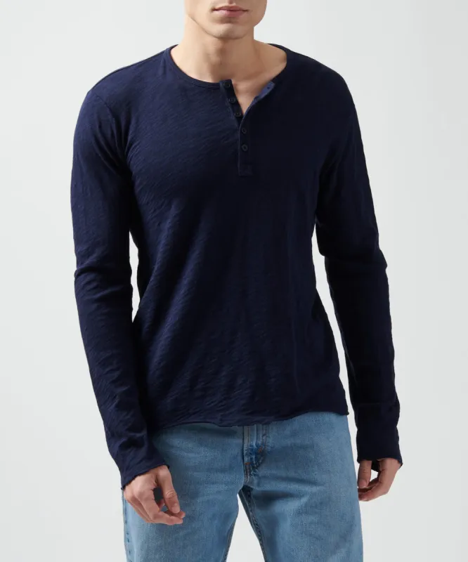 Slub Jersey Destroyed Wash Henley - Midnight made by ATM