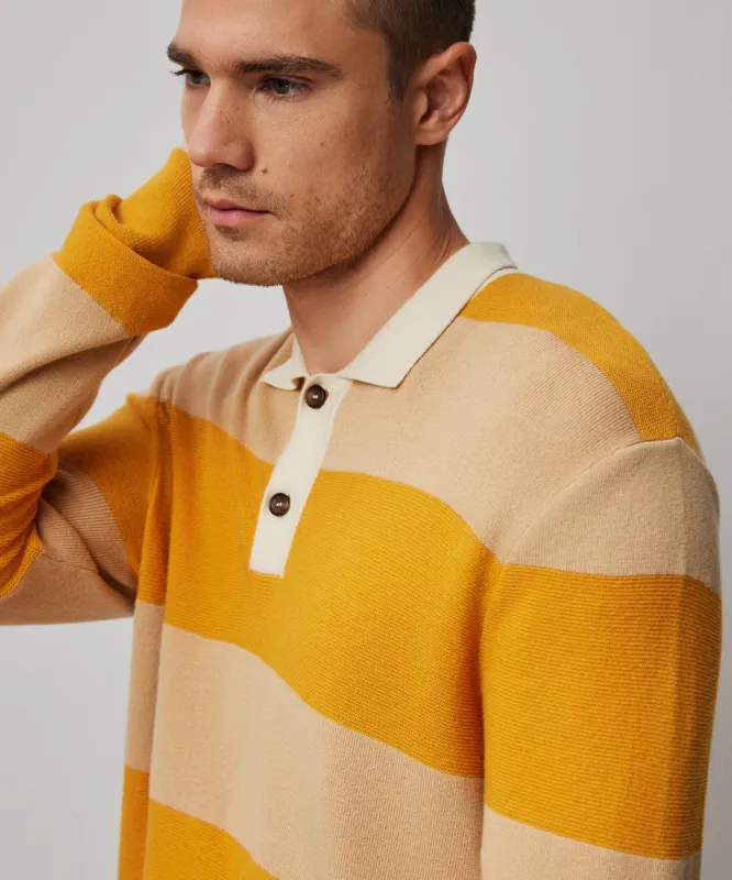 Merino Wool and Cotton Blend Long Sleeve Polo Sweater - Camel Combo sold by ATM Anthony Thomas Melillo