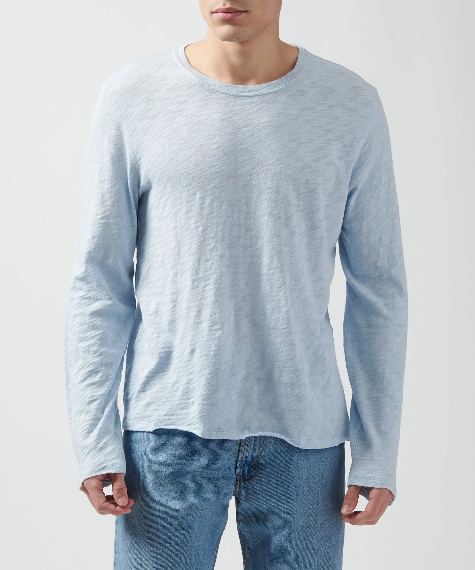 Slub Jersey Long Sleeve Destroyed Wash Tee - Powder Blue sold by ATM