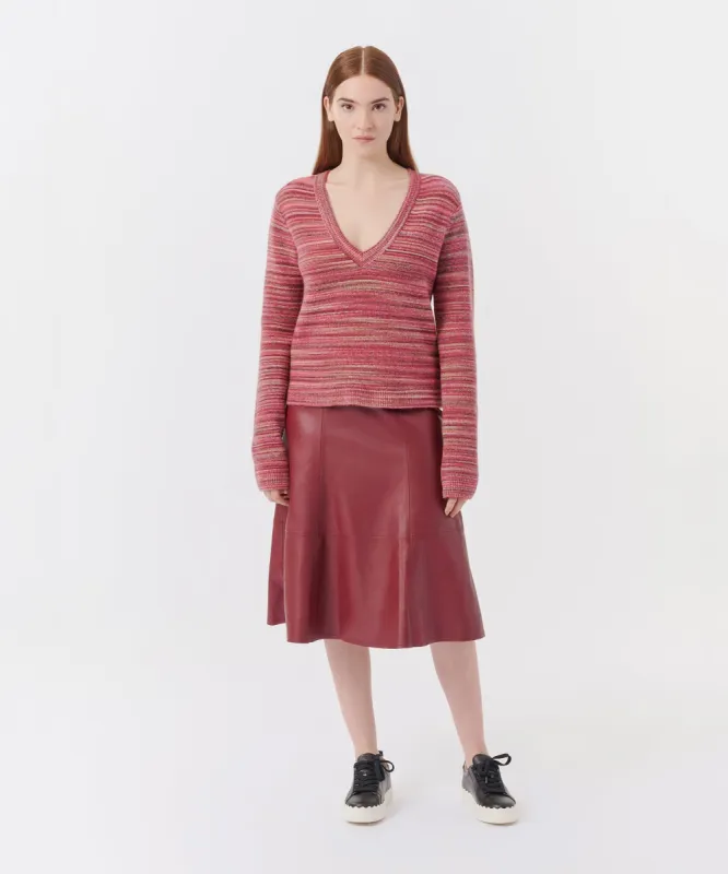 Leather Flare Midi Skirt - Wine sold by ATM Anthony Thomas Melillo