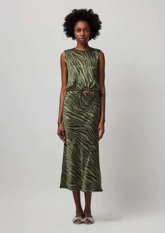 Silk Charmeuse with Zebra Stripe Maxi Skirt - Army Combo sold by ATM Anthony Thomas Melillo