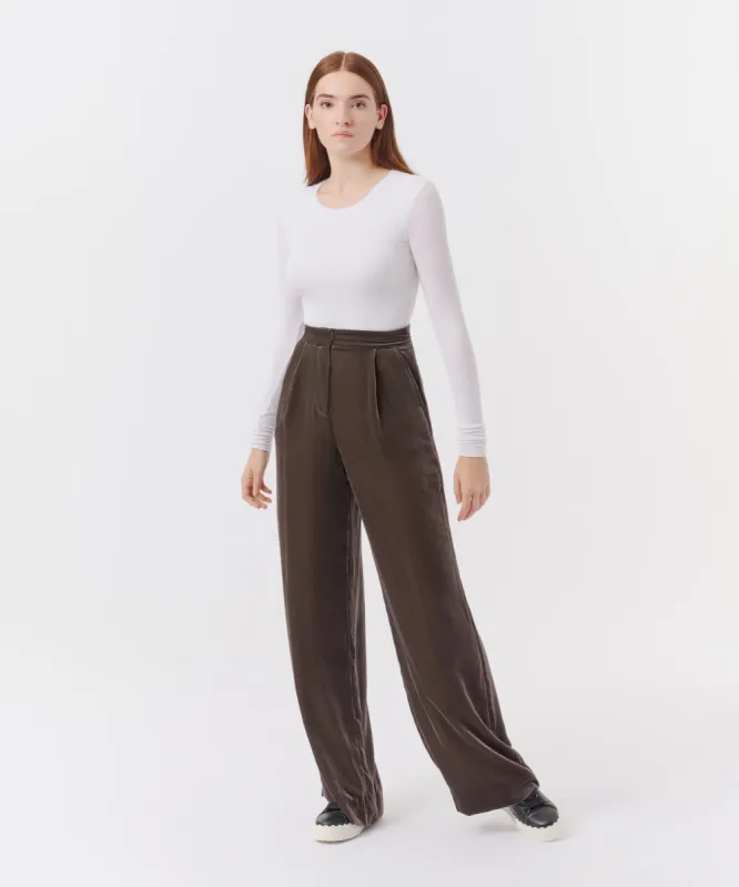 Velvet Wide Leg Pant - Truffle Grey sold by ATM Anthony Thomas Melillo