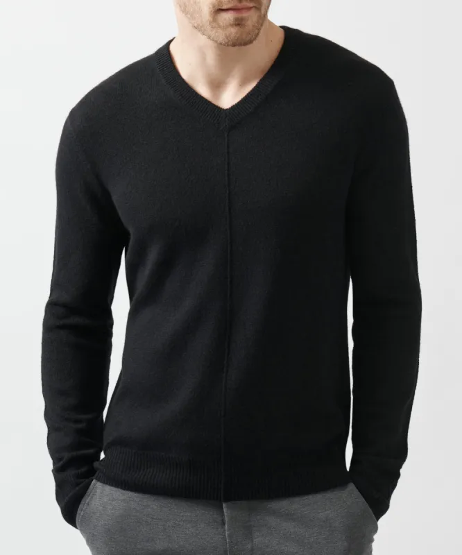 Recycled Cashmere Exposed Seam V-Neck Sweater - Black sold by ATM Anthony Thomas Melillo