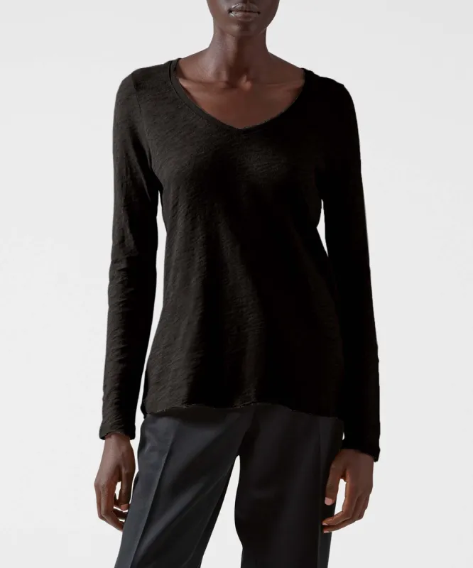 Slub Jersey Long Sleeve V-Neck Tee - Black sold by ATM Anthony Thomas Melillo