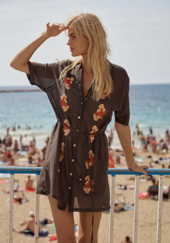 Embroidered Rose Shirt Mini Dress sold by Auguste The Label