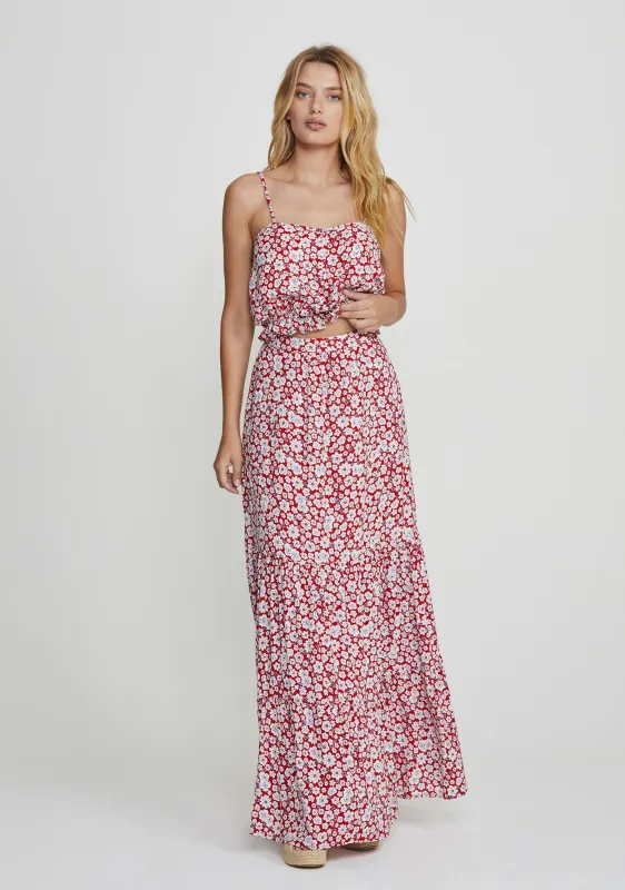 Mila Tiered Maxi Skirt Red - R5 made by Auguste The Label